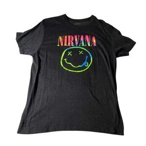Nirvana Rainbow Logo Graphic T-Shirt Black 2XL Cotton Blend Unisex